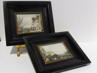 Vintage Hand Painted Miniatures on Pyralin French Ivory Miniature Paintings Gilt Frames Original Art Set of 2 French Art RARE Find