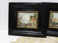 Vintage Hand Painted Miniatures on Pyralin French Ivory Miniature Paintings Gilt Frames Original Art Set of 2 French Art RARE Find