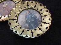 Antique Round Brass Wall Hangings French Regency Style Wall Art Butterfly Frame Iconic Blue Boy & The Boy in Red  Print