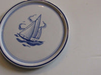 Vintage Arabia of Finland Hanging Trivet Regatta Tea Trivet  Blue and White Hanging Hand Painted Porcelain Sailboat Plate