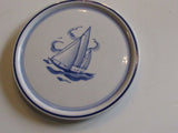 Vintage Arabia of Finland Hanging Trivet Regatta Tea Trivet  Blue and White Hanging Hand Painted Porcelain Sailboat Plate