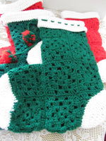 Vintage Handcrafted Crochet Christmas Stockings Mid Century Crafting  Christmas Booty Holiday Decor/Traditions