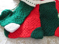 Vintage Handcrafted Crochet Christmas Stockings Mid Century Crafting  Christmas Booty Holiday Decor/Traditions