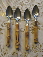 Vintage Bamboo Handle Citrus Spoons Mid Century Grapefruit Spoons Set of 4 RARE find