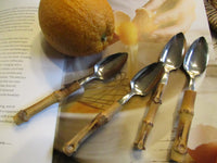 Vintage Bamboo Handle Citrus Spoons Mid Century Grapefruit Spoons Set of 4 RARE find