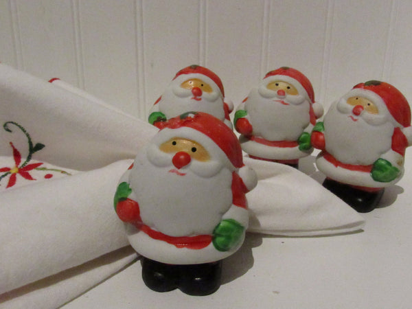 Vintage Ceramic Santa Napkin Rings Set of 4 Taiwan