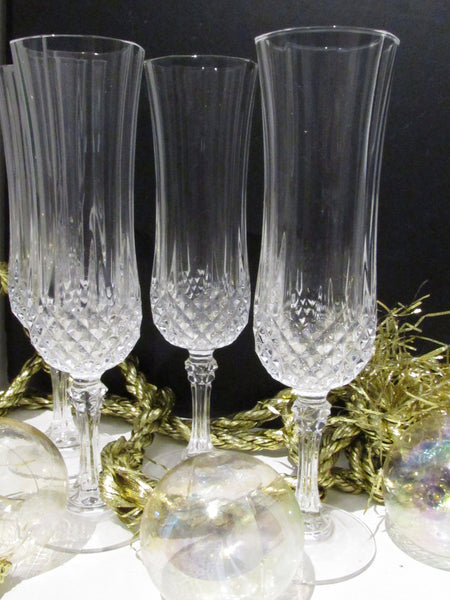 Cristal D'arques Deauville Fluted Champagne Glasses Set of 7 Vintage  Stemware 