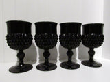 Cameo Black DIAMOND POINT Glass Wine/Water Glasses Indiana Glass Set of 4 Wine Goblets American Gothic  1970s