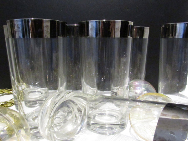 Vintage Silver Band Dorothy Thorpe Style Cocktail Glass Set of 7 Mid Century Silver Chrome Highball Retro Barware