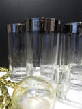 Vintage Silver Band Dorothy Thorpe Style Cocktail Glass Set of 7 Mid Century Silver Chrome Highball Retro Barware
