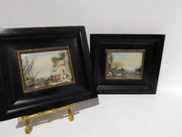 Vintage Hand Painted Miniatures on Pyralin French Ivory Miniature Paintings Gilt Frames Original Art Set of 2 French Art RARE Find