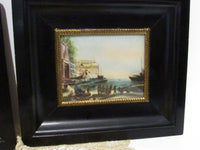 Vintage Hand Painted Miniatures on Pyralin French Ivory Miniature Paintings Gilt Frames Original Art Set of 2 French Art RARE Find