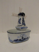 Vintage Delf Style Windmill Planter Blue and White Chinoisserie Cottage Chic Knick Knack Collectible