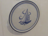 Vintage Arabia of Finland Hanging Trivet Regatta Tea Trivet  Blue and White Hanging Hand Painted Porcelain Sailboat Plate