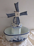 Vintage Delf Style Windmill Planter Blue and White Chinoisserie Cottage Chic Knick Knack Collectible