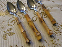 Vintage Bamboo Handle Citrus Spoons Mid Century Grapefruit Spoons Set of 4 RARE find