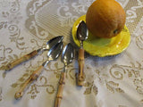 Vintage Bamboo Handle Citrus Spoons Mid Century Grapefruit Spoons Set of 4 RARE find