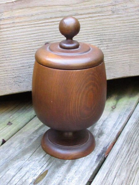Vintage Wooden Lidded Jar Walnut Mid Century Home Decor
