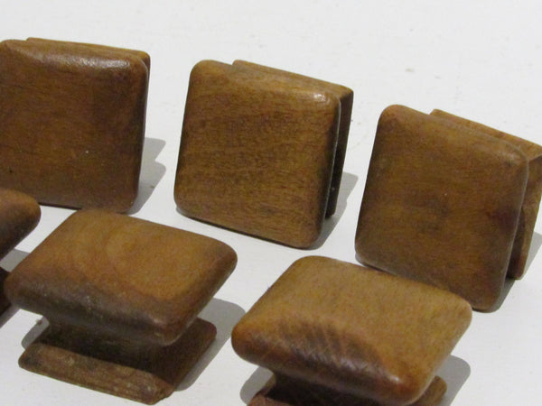 Vintage Wooden Square Knobs Wood Drawer Pulls Cabinet Knobs Salvage Remodel Refinish Projects Set of 4