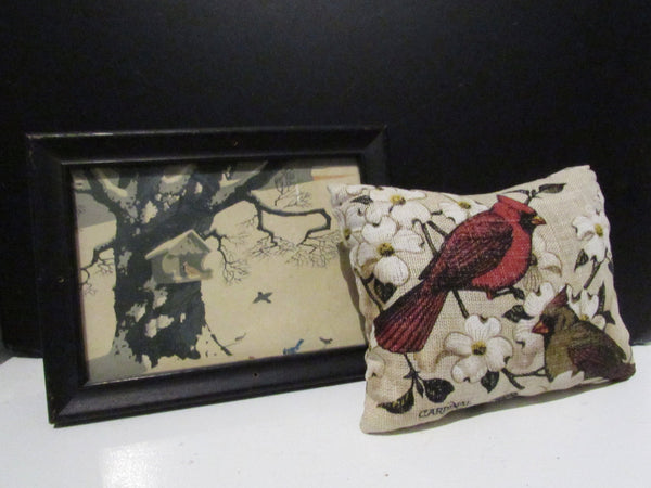 Vintage Framed Cardnal Print OR Cardinal Miniature Pillow