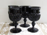 Cameo Black DIAMOND POINT Glass Wine/Water Glasses Indiana Glass Set of 4 Wine Goblets American Gothic  1970s