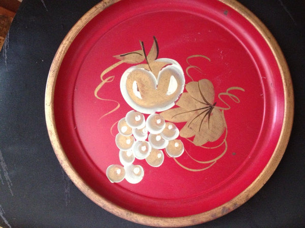 Vintage Toleware Metal painted serving tray Red Metal Tray Cordial Cocktail Tray Grapes