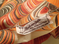 Vintage Scarf Abstract Peacock Feather Pattern  Earth Tones Mademoiselle Label Mid Century