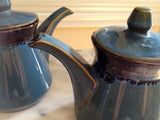 Vintage Tea Pot Blue Drip Art Pottery Teapot Blue Brown Glaze Teapot CA Pantry