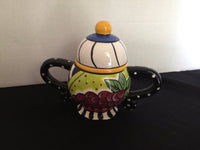 Whimsical Sugar Bowl Abstract Colorful Serving Piece Art Pottery