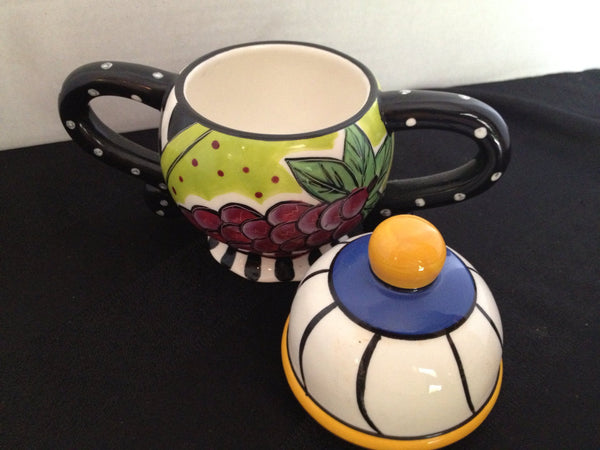 Whimsical Sugar Bowl Abstract Colorful Serving Piece Art Pottery