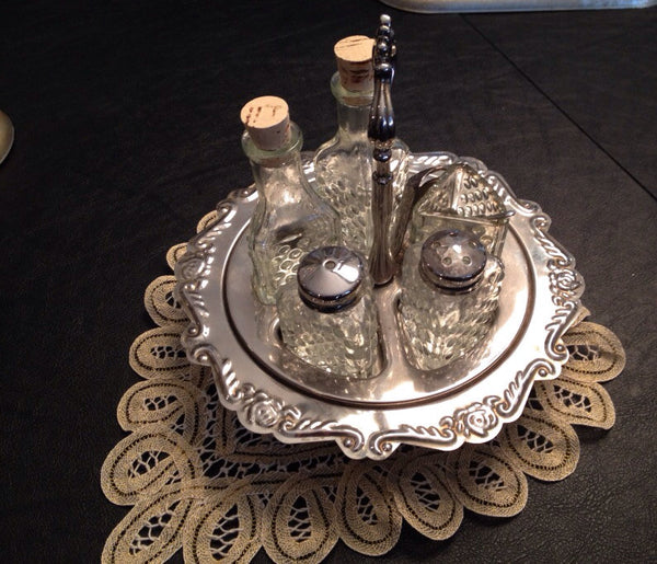 Silverplate Condiment Holder Caddy Butler Set