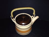 Vintage Mod Stoneware Teapot Rattan Handle