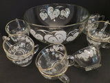 Vintage Anchor Hocking Grape Leaf Punch Bowl Set With Cups Entertaining Serving Libations Set of 10 Cups and Punchbowl