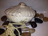 Vintage Sea Shell Trinket Box French Provincial Cottage Chic Asian Fishing Boat Seashell Lid Gold Accent