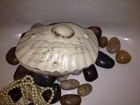 Vintage Sea Shell Trinket Box French Provincial Cottage Chic Asian Fishing Boat Seashell Lid Gold Accent
