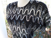 Vintage Black Silver Sequin Blouse Cabaret Gatsby Style Evening Shell