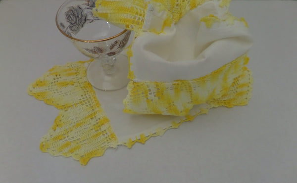 Embroidered Tea Tablecloth Table Scarf Dresser Doily Vintage Linen Set of 2