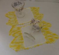 Embroidered Tea Tablecloth Table Scarf Dresser Doily Vintage Linen Set of 2