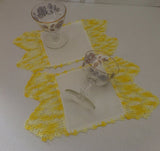 Embroidered Tea Tablecloth Table Scarf Dresser Doily Vintage Linen Set of 2