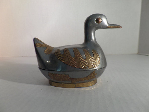 Vintage Pewter Brass Duck Trinket Box Traditional Home Office Decor Loose Change Catch All