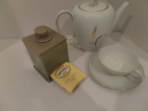 Vintage Ceramic Tea Bag Holder with Teacup Lid Tea Bags Kitchen Decor Retro Kitchen Avocado Green