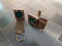 Vintage Green Cabochon Cuff Links Dangle Style