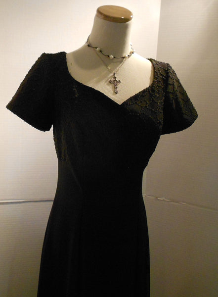 Vintage Black Crepe Beaded Dress Goth Steampunk