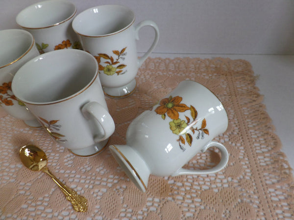 Vintage Porcelain Footed Mugs Royal Domino Mod Flowers Set of 5