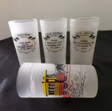Vintage Libbey Frosted Cocktail Glasses Early Transportation Theme Horse Car Riverboat Covered Wagon Set of 4