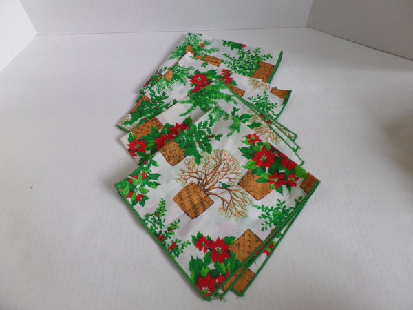 Vintage Holiday Napkins Set of 4  Poinsettia Pine Cones Vintage Avon