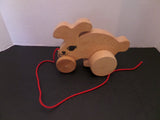 Vintage Wooden Pull Toy Bunny Hopping w Bunny Handmade Pull Along Toy Easter Baby Toddler Gift