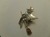 Vintage Witch on a Broom Pin Pendant Sterling Silver Brooch or Pendant  Halloween Made in Mexico