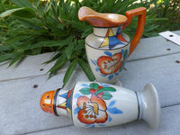Vintage Porcelain Sugar Shaker Creamer Set Hand-painted Lusterware Muffineer Set