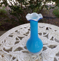 Vintage Art Glass Vase Ruffled Edge Two Toned Murano Style